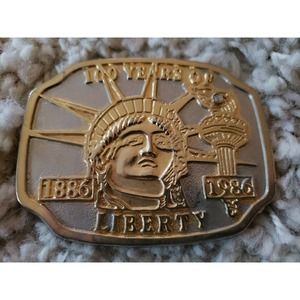 Statue of Liberty Metal Belt Buckle 100 Years of Liberty 1886-1986 w Rhinestone
